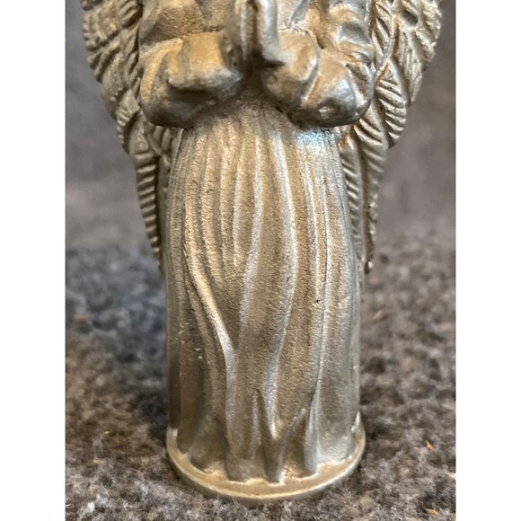 VTG Pewter Angel Standing Figurine Wings Halo Praying Holy Statue Silver - Picture 4 of 7